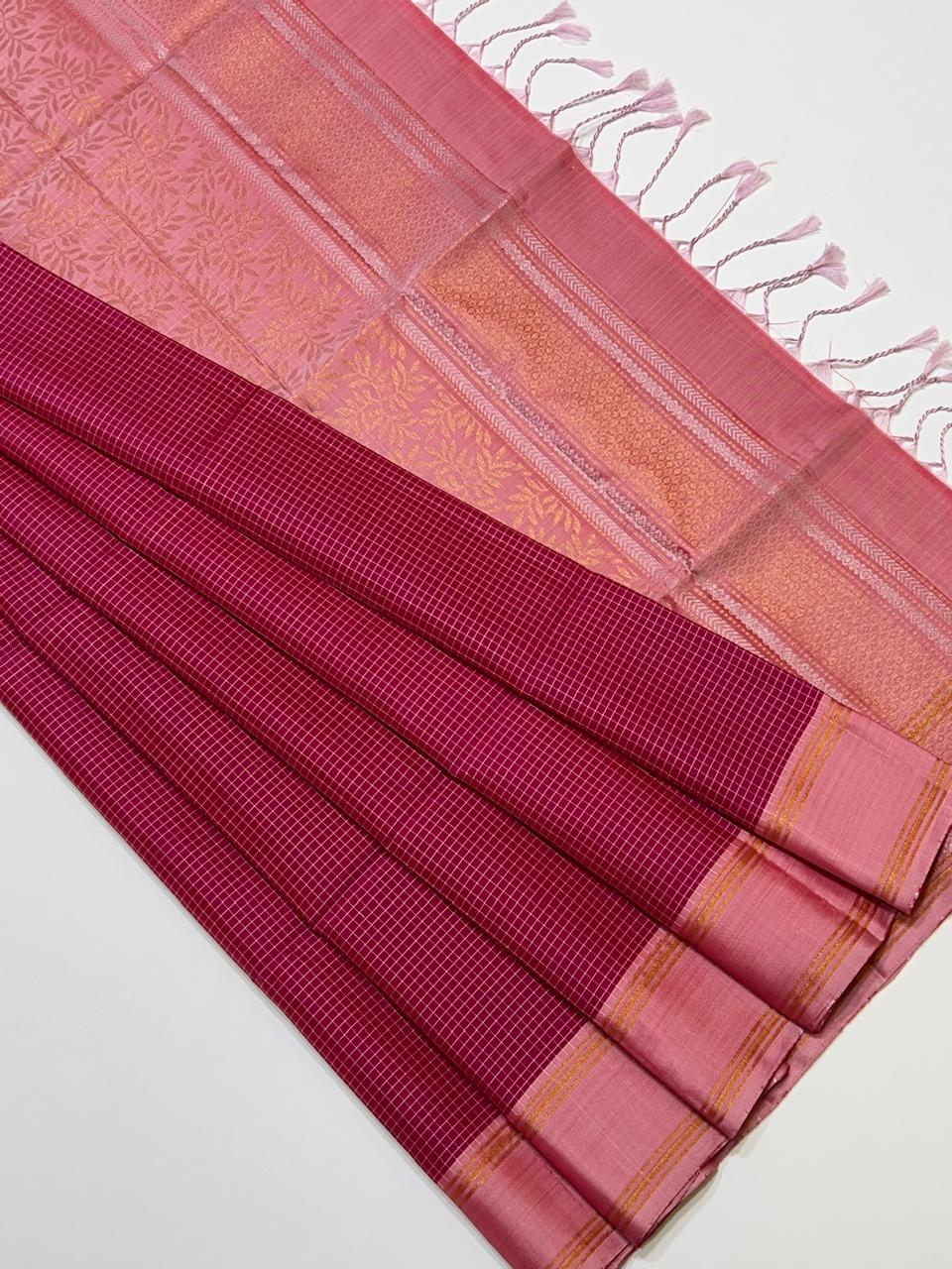 Sirumugai Pure Handloom Kanchi Soft Silk Sarees-vairusi checks weaving-Mutliple collection