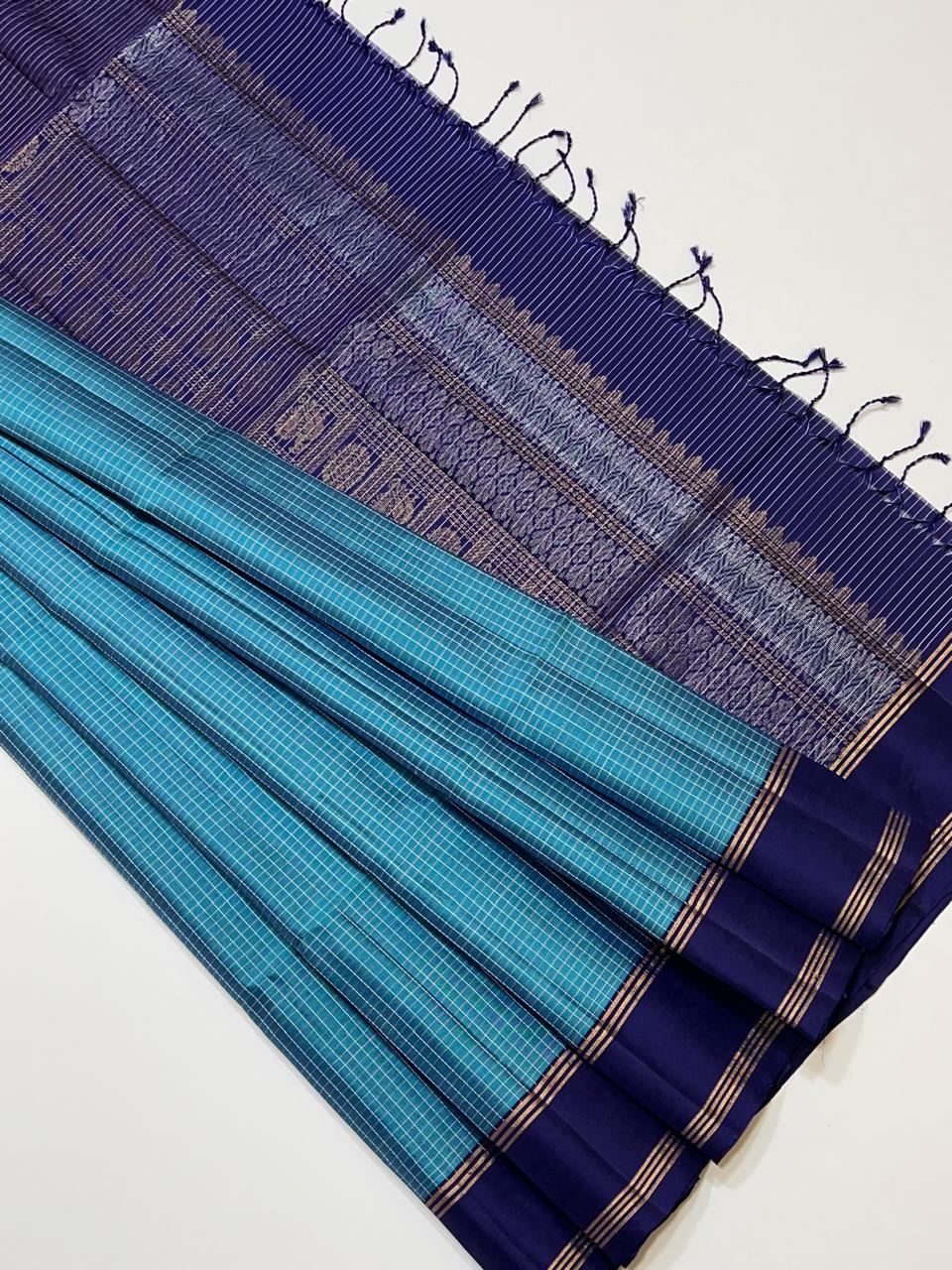 Sirumugai Pure Handloom Kanchi Soft Silk Sarees-vairusi checks weaving-Mutliple collection