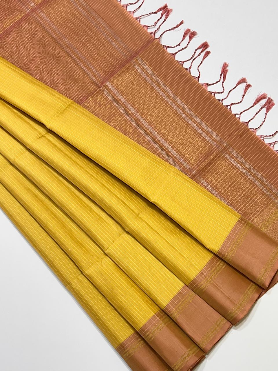 Sirumugai Pure Handloom Kanchi Soft Silk Sarees-vairusi checks weaving-Mutliple collection