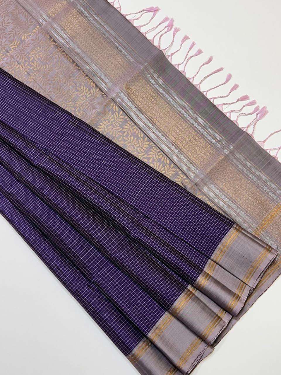 Sirumugai Pure Handloom Kanchi Soft Silk Sarees-vairusi checks weaving-Mutliple collection