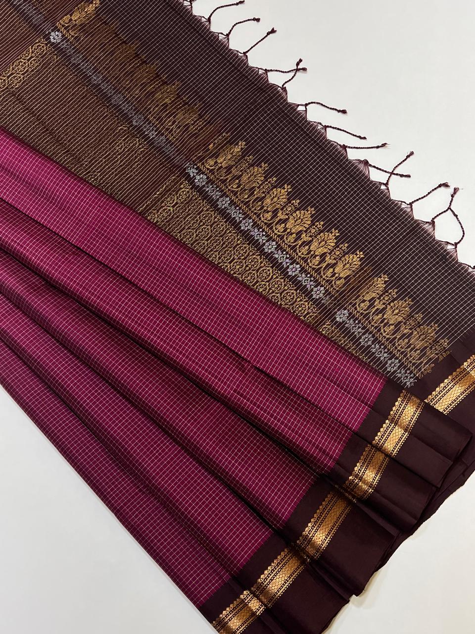 Sirumugai Pure Handloom Kanchi Soft Silk Sarees-vairusi checks weaving-Mutliple collection