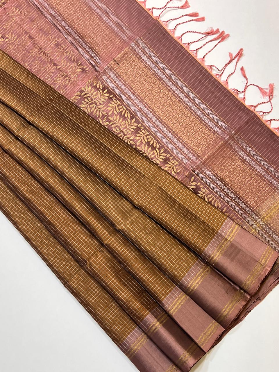 Sirumugai Pure Handloom Kanchi Soft Silk Sarees-vairusi checks weaving-Mutliple collection